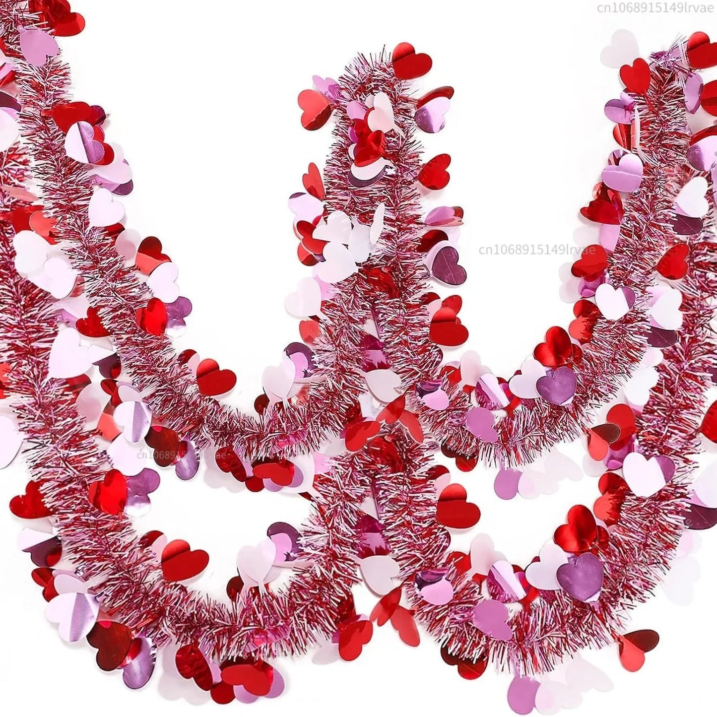 Valentines Heart Tinsel Garland Decorations (33Ft)