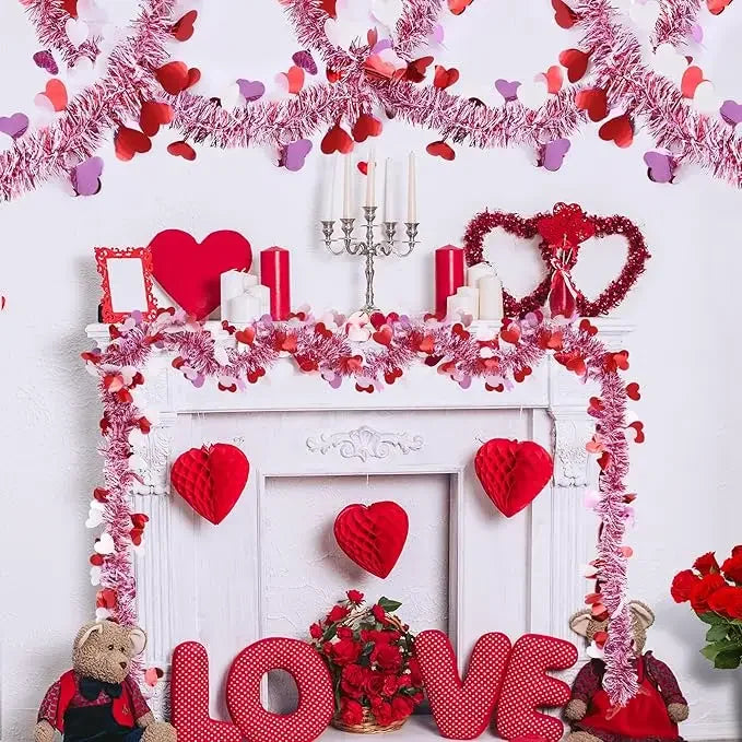 Valentines Heart Tinsel Garland Decorations (33Ft)