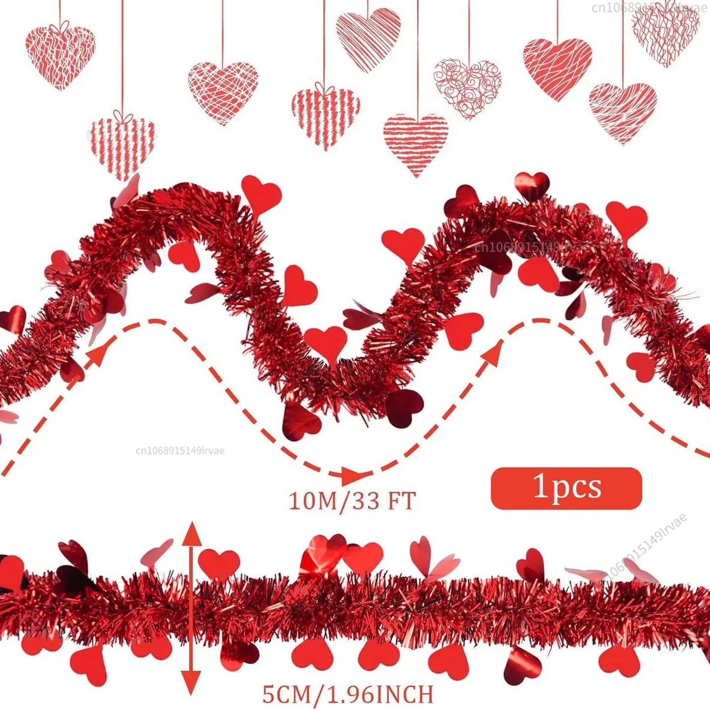 Valentines Heart Tinsel Garland Decorations (33Ft)